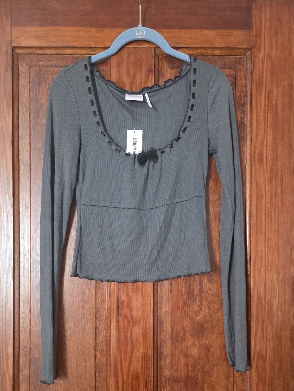 NWT Urban Outfitters Charcoal Gray Long-Sleeve Scoop Neck Top